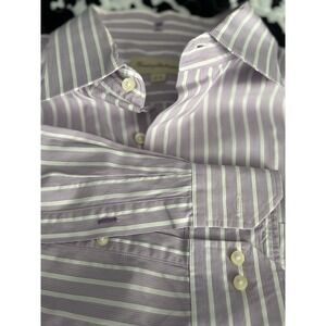 Tommy Bahama Large 17.5  32-34 Plum  Striped Long Sleeve Non Iron Spring Pastels